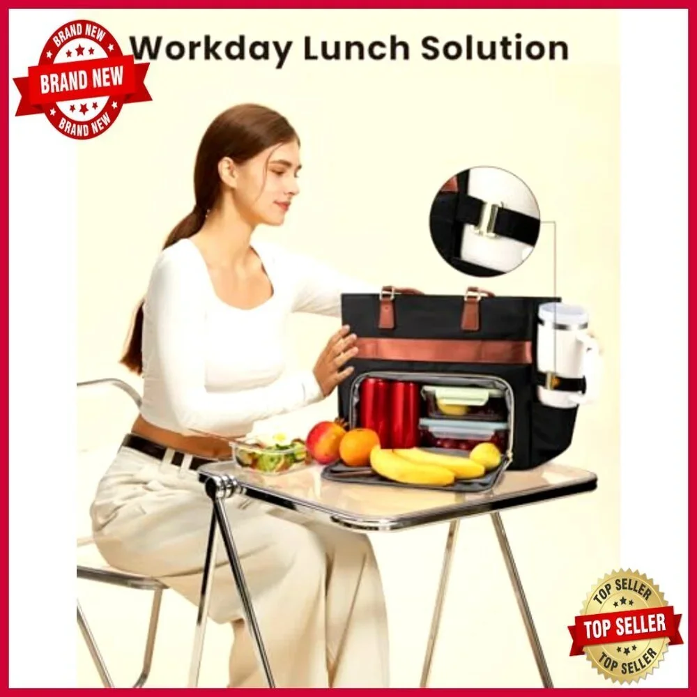Large Insulated Lunch Tote Bag with Laptop Sleeve 18 Pockets Work Bag